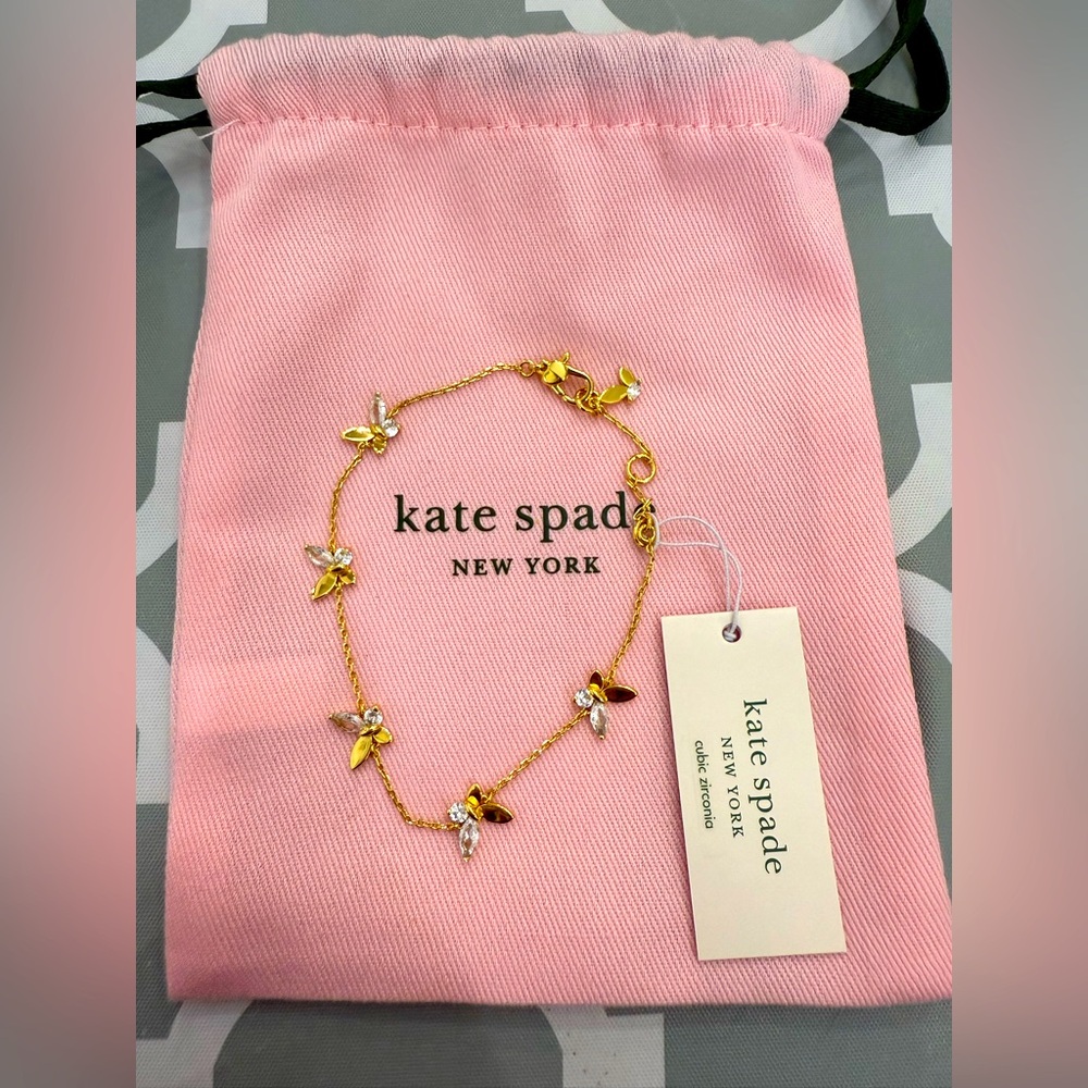 NWT Kate Spade Gold-Tone Crystal Social Butterfly Station Bracelet